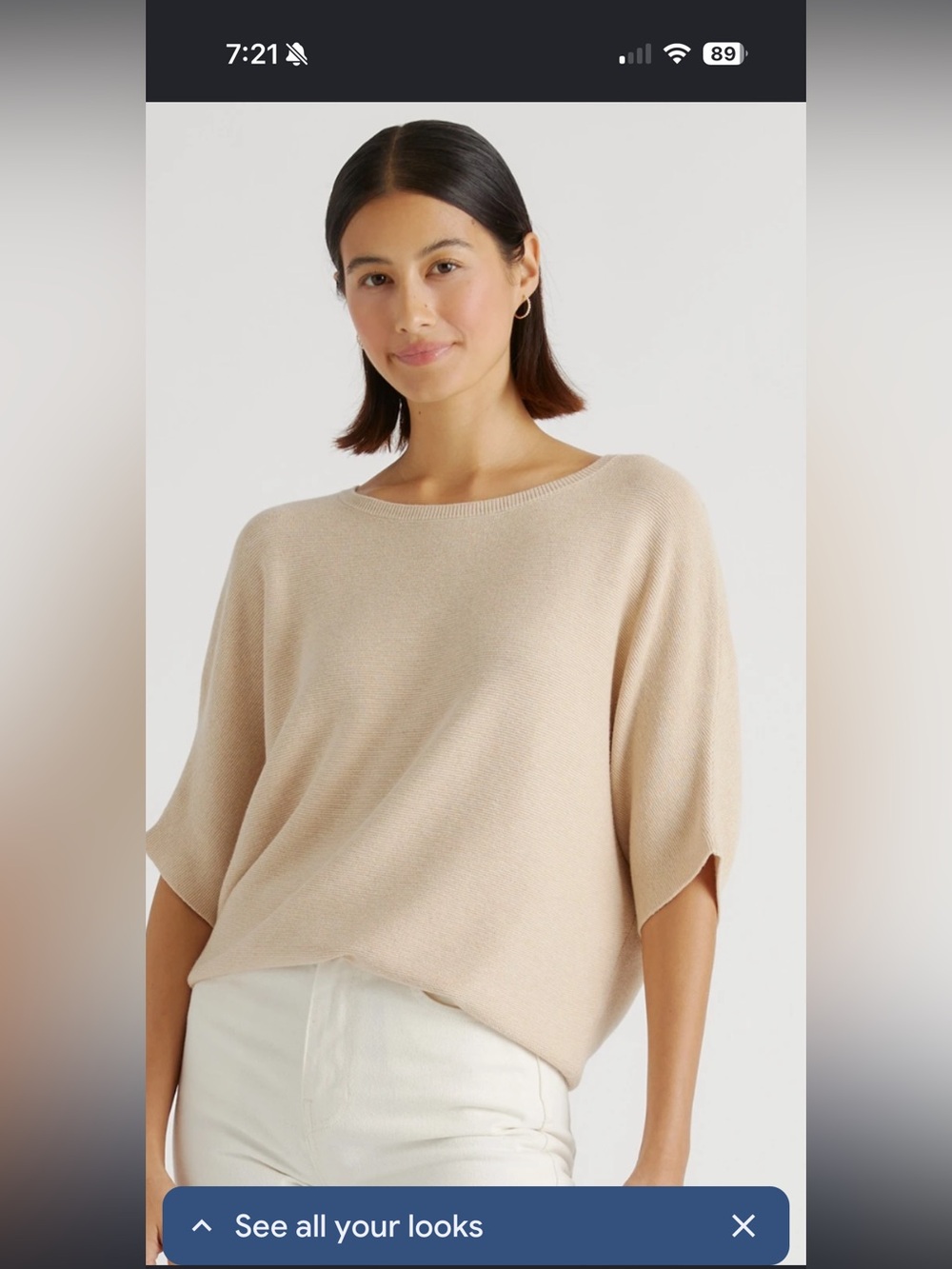 Quince light weight cotton cashmere link stitch Dolman Sleeve Sweater